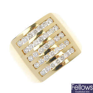 An 18ct gold diamond five-row ring.