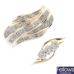 Two 9ct gold diamond rings. 