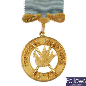 A 1930's 9ct gold Masonic lodge medal, for Provincial Grand Lodge Antrim.