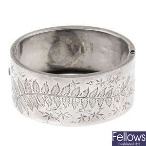A mid Victorian silver hinged bangle.