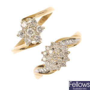 Two 9ct gold diamond cluster rings. 