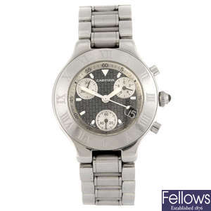 (196003271) CARTIER - a Chronoscaph 21 chronograph bracelet watch. 