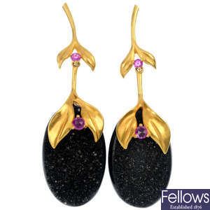 ANNOUSHKA - a pair of 18ct gold gem-set 'Drusy' ear pendants