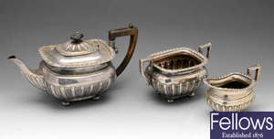 A late Victorian three piece silver tea service.