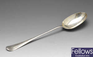 An Edwardian silver Rattail basting spoon, etc.