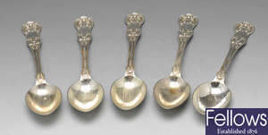 A Victorian part set of five single struck King's pattern silver teaspoons, etc.