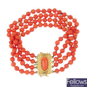 A coral bracelet.