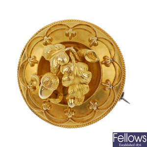 A late 19th century 12ct gold foliate brooch. 