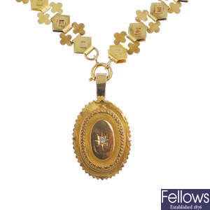 A late 19th century 15ct gold diamond pendant.