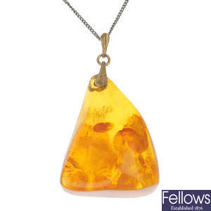An amber necklace and pendant.
