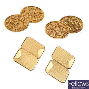 Four pairs of early to mid 20th century 9ct gold cufflinks.