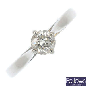BOODLES - a platinum diamond single-stone ring.