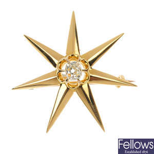 An early 20th century 18ct gold diamond star brooch.