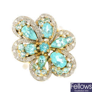 An 18ct gold apatite and diamond floral cluster ring.