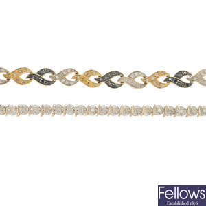 Two 9ct gold diamond bracelets.
