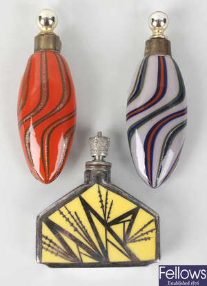 Two Venetion type scent flasks of elliptical form, plus another