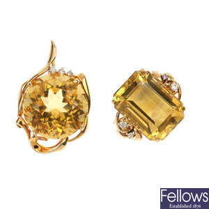 A 9ct gold citrine pendant and 9ct gold citrine ring.