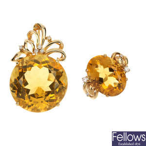 A 9ct gold citrine pendant and 9ct gold citrine ring.