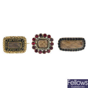 A selection of three early to mid 19th century gold memorial brooches.