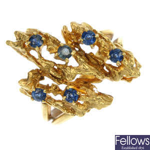 A 1970s 18ct gold sapphire dress ring.