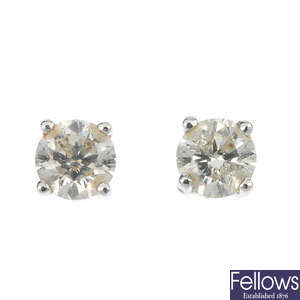 A pair of 18ct gold brilliant-cut diamond single-stone diamond ear studs.