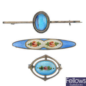 Three early 20th century brooches, to include two Charles Horner brooches.
