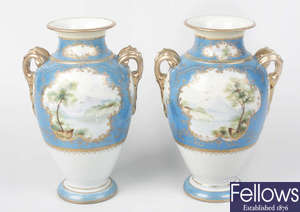 A pair of Japanese Noritake porcelain vases