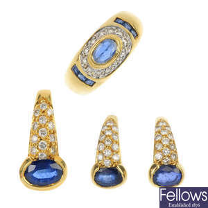 A set of sapphire and diamond jewellery.