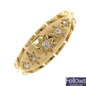 An early 20th century 18ct gold diamond five-stone ring.