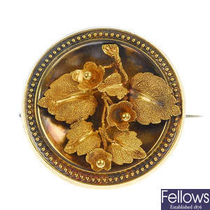 A late 19th century 15ct gold foliate mourning brooch.