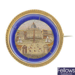 A late 19th century gold micro-mosaic brooch.