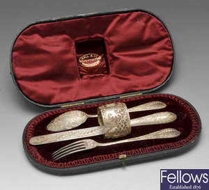 A cased Victorian silver Christening set.