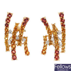 ALFIERI & ST. JOHN - a pair of diamond and gem-set earrings.