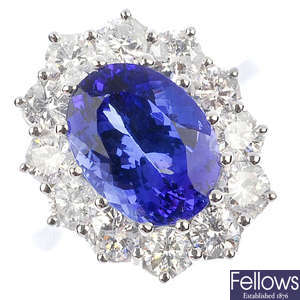 A tanzanite and diamond cluster ring.