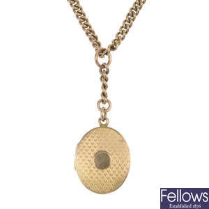 An early 20th century 9ct gold Albert chain with suspended locket.