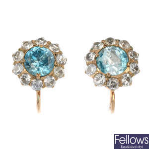 A pair of mid 20th century 9ct gold zircon and paste cluster earrings 