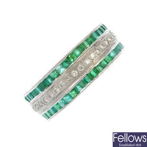 An emerald and diamond full-circle eternity ring. 