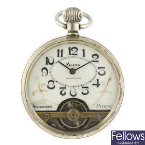 An open face Eight Day pocket watch by Hebdomas.