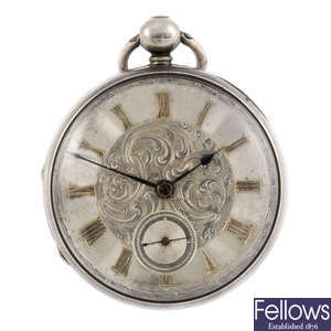 A silver key wind open faced pocket watch by Jon Dumbell,