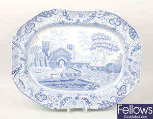 An early 19th century Spode blue transfer-printed 'Castle' pattern dinner service