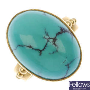 An early 20th century Swedish 18ct gold turquoise dress ring.