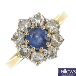 An 18ct gold sapphire and diamond floral cluster ring.