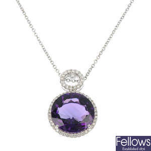 An amethyst and diamond necklace.