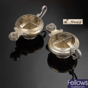 A pair of Victorian silver table lighters or lamps.