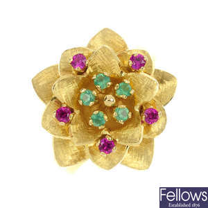 A 1970s gem-set floral ring.