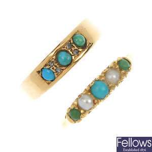 Two turquoise and gem-set rings.