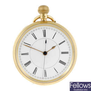An 18ct gold open face centre seconds pocket watch by Hogg and Shaw. 