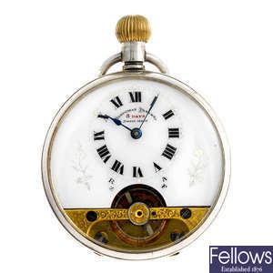 An open face eight day pocket watch by Hebdomas.