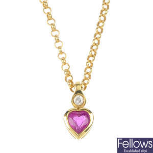 BOODLES - an 18ct gold ruby and diamond pendant.