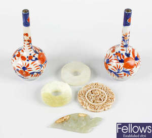 A selection of Oriental items to include a group of Japanese Imari porcelain